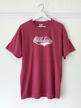 Oklahoma crimson red and white logo short sleeve tee